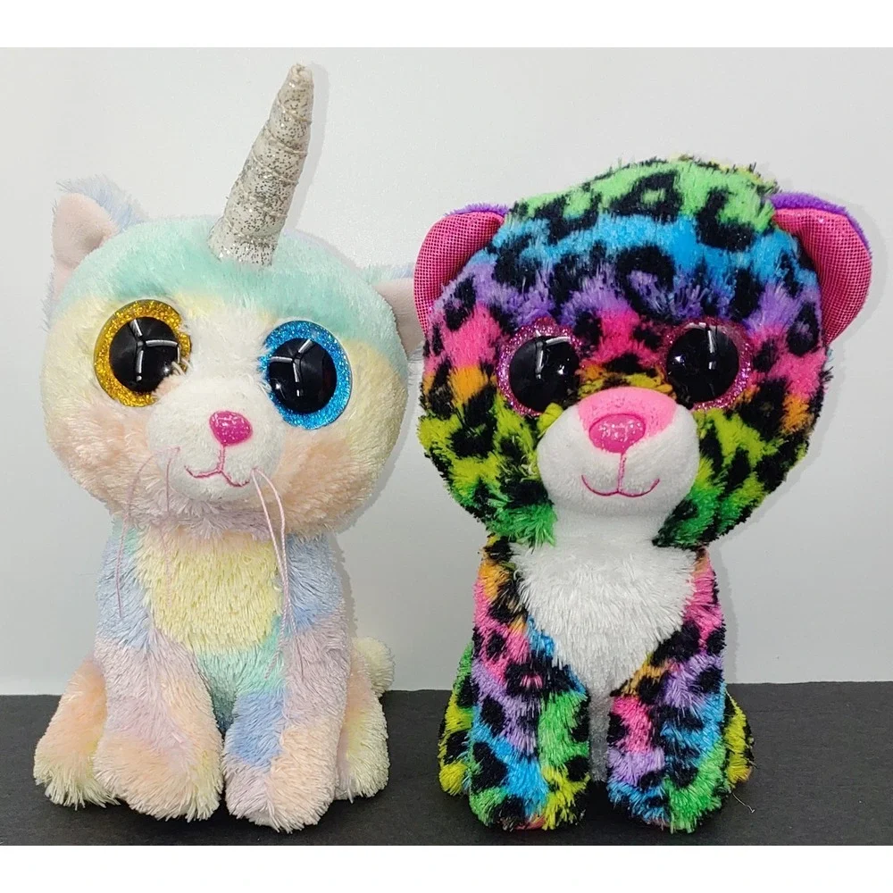Lot Of 2 Ty Beanie Boos Heather The Cat And Dotty The Rainbow Leopard 6